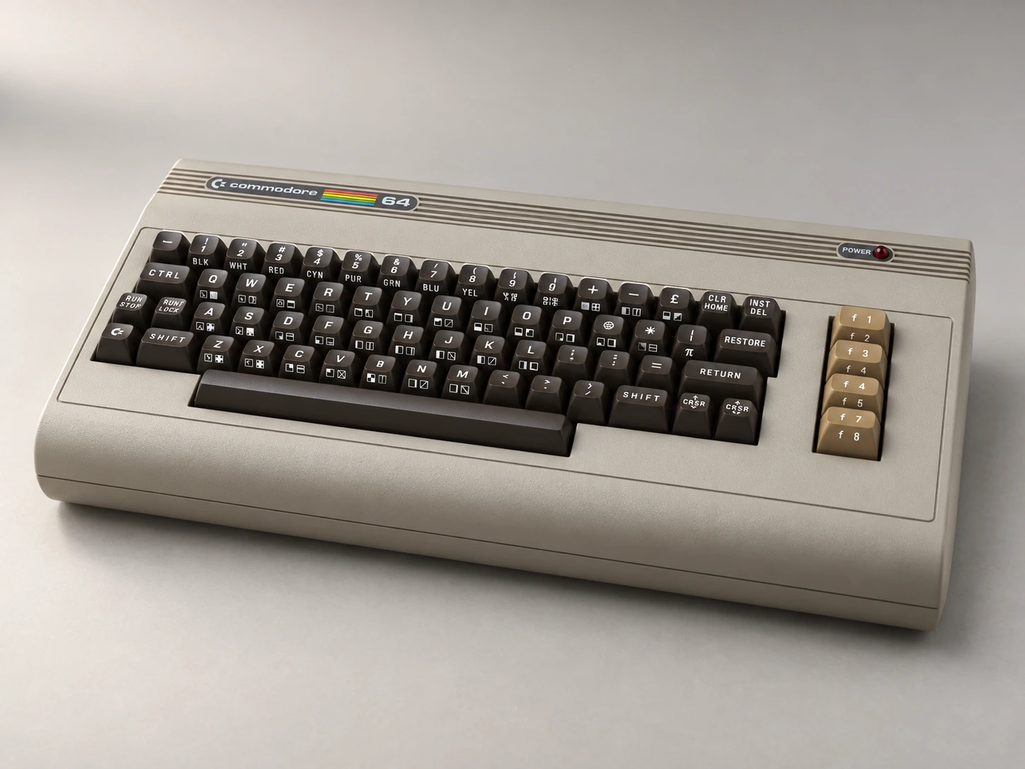 AI-generated studio portrait of C64 Ultimate, BASIC Beige · breadbin case.
