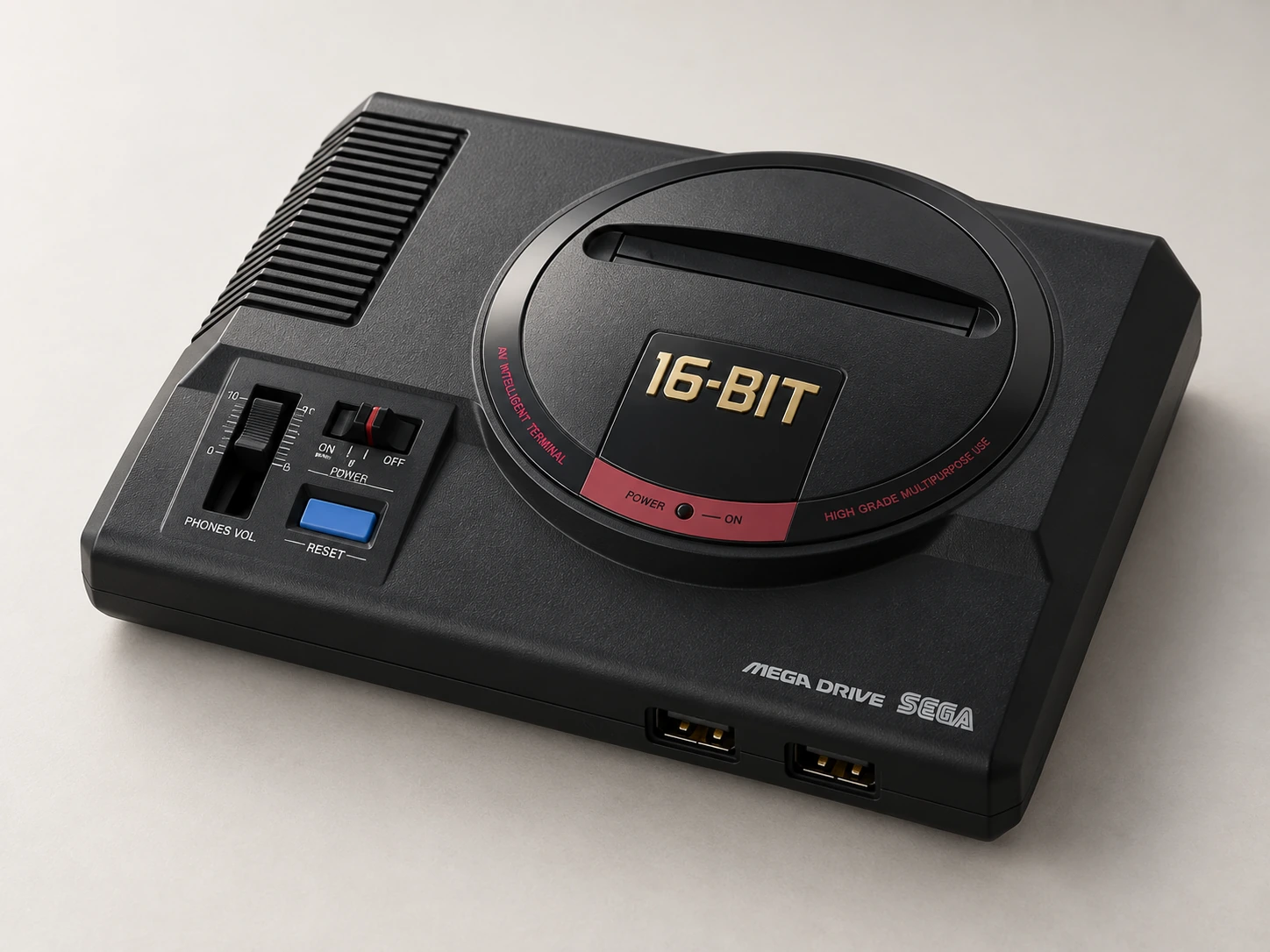 AI-generated studio portrait of Mega Drive Mini, Japan · first generation · W bundle.