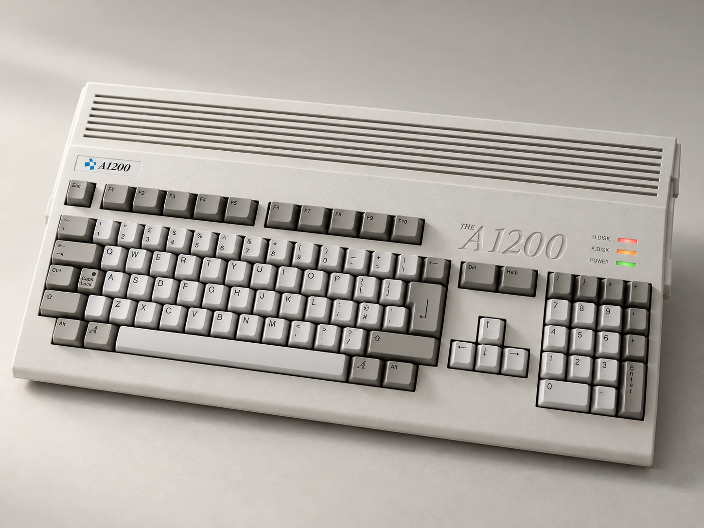 AI-generated studio portrait of THEA1200, Retro Games · full-size keyboard recreation.